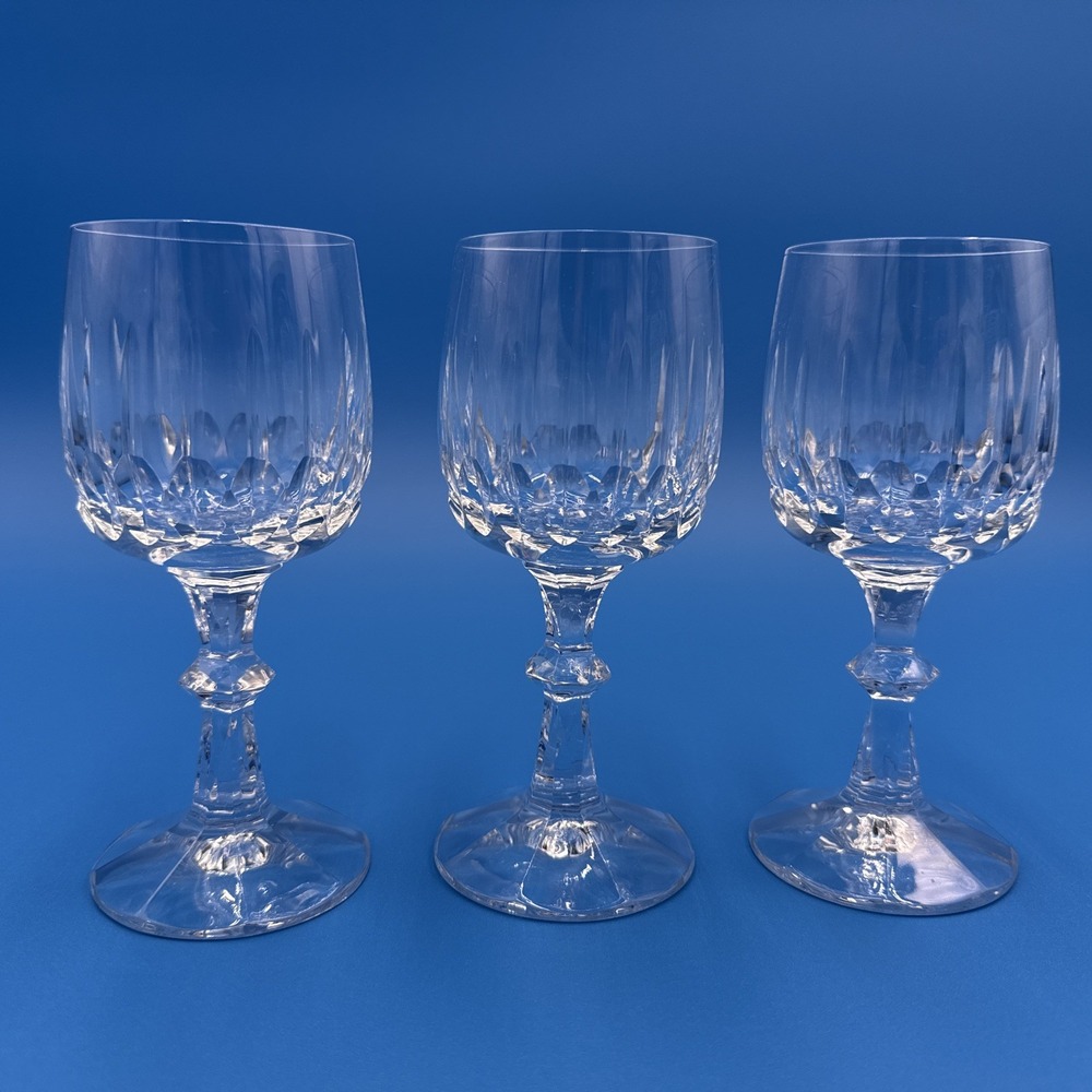Vintage Cut Crystal‎ Wine Glasses Set of 3 Diamond Pattern Stemware